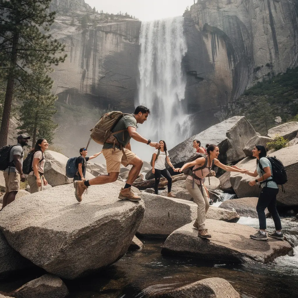 Захватывающий закат над Йосемитской долиной, освещающий скалы.