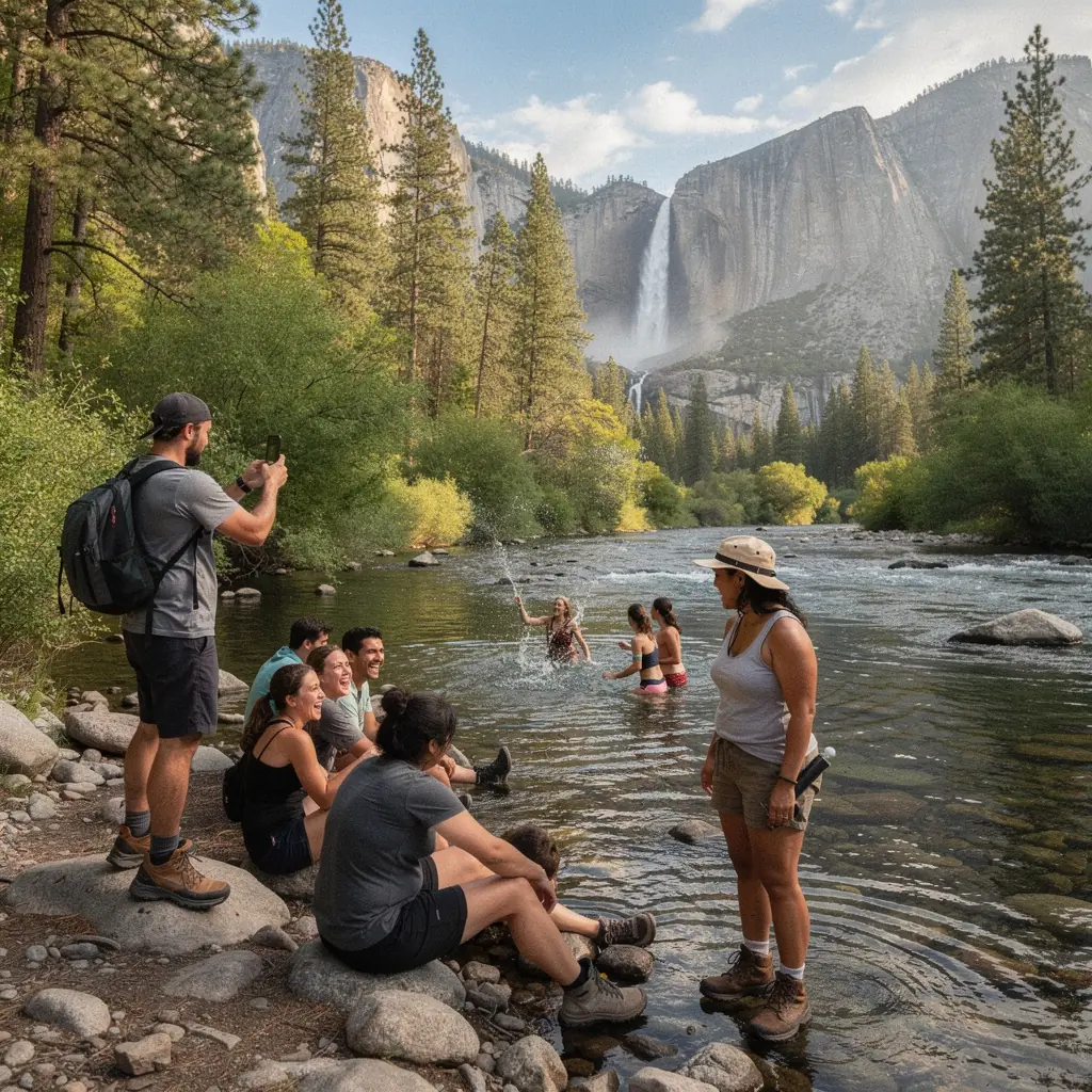 Семья, исследующая живописные тропы парка.