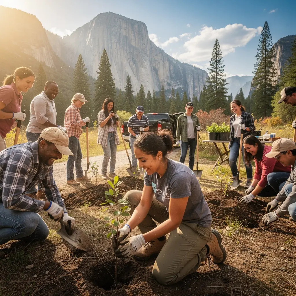 Снимок дикой природы с лани, пасущимися на лугу с фонтаном вдалеке